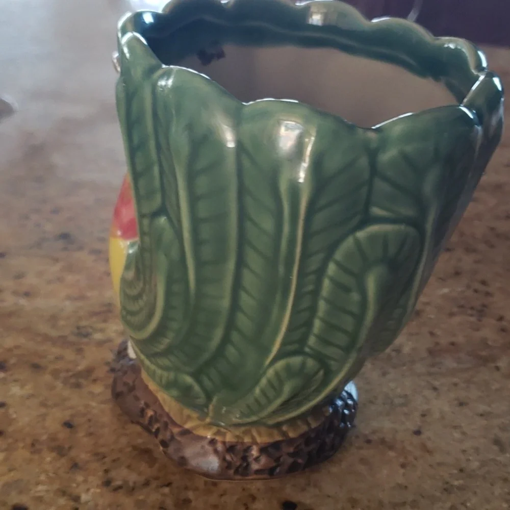 Vintage Green Pheasant Planter, Colorful Game Bird Planter.